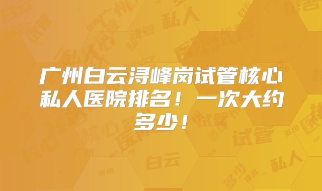 广州白云浔峰岗试管核心私人医院排名！一次大约多少！