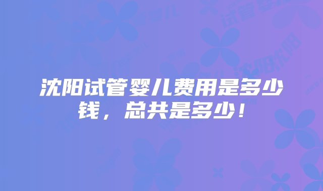 沈阳试管婴儿费用是多少钱，总共是多少！