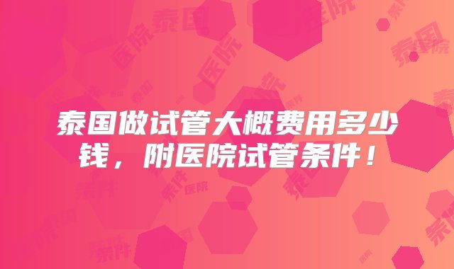 泰国做试管大概费用多少钱，附医院试管条件！