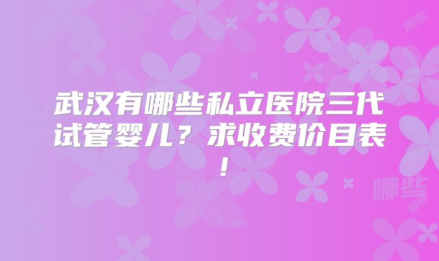 武汉有哪些私立医院三代试管婴儿？求收费价目表！