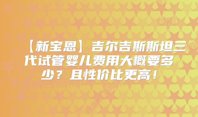 【新宝恩】吉尔吉斯斯坦三代试管婴儿费用大概要多少？且性价比更高！