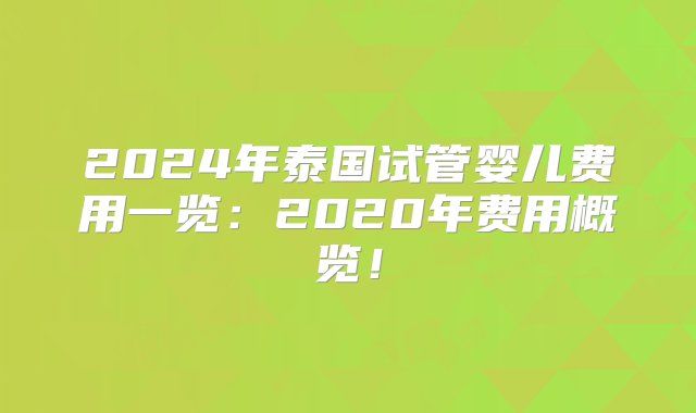 2024年泰国试管婴儿费用一览：2020年费用概览！