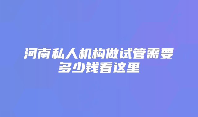 河南私人机构做试管需要多少钱看这里