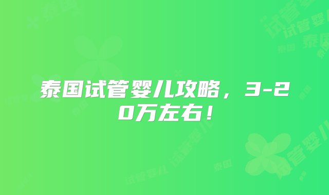 泰国试管婴儿攻略，3-20万左右！