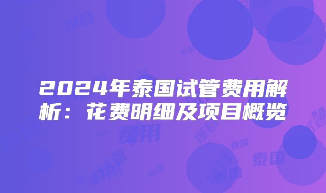 2024年泰国试管费用解析：花费明细及项目概览