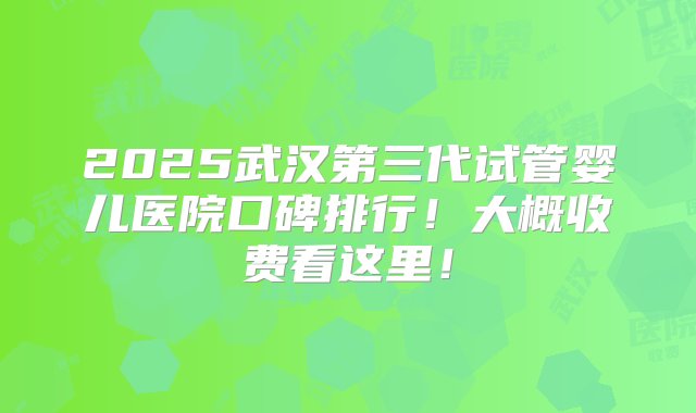 2025武汉第三代试管婴儿医院口碑排行！大概收费看这里！