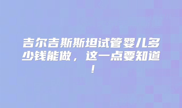 吉尔吉斯斯坦试管婴儿多少钱能做，这一点要知道！