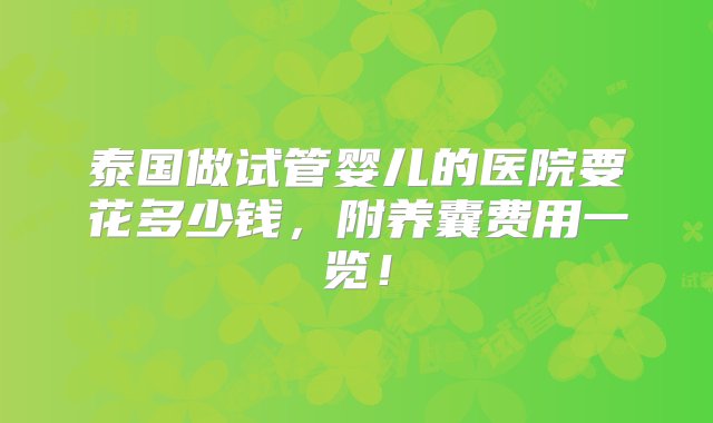 泰国做试管婴儿的医院要花多少钱，附养囊费用一览！