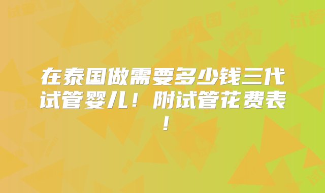 在泰国做需要多少钱三代试管婴儿！附试管花费表！