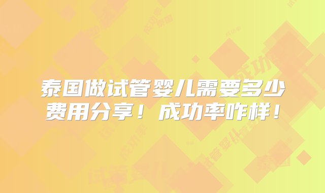 泰国做试管婴儿需要多少费用分享！成功率咋样！