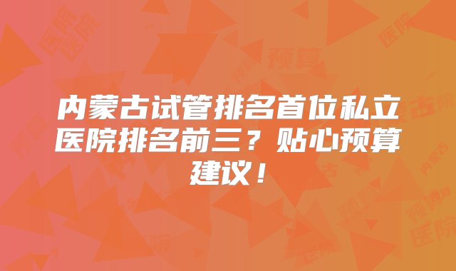 内蒙古试管排名首位私立医院排名前三？贴心预算建议！