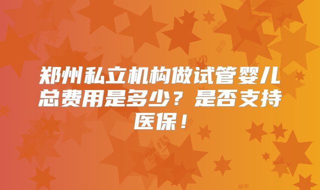 郑州私立机构做试管婴儿总费用是多少？是否支持医保！