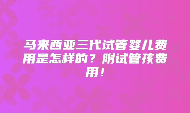 马来西亚三代试管婴儿费用是怎样的？附试管孩费用！