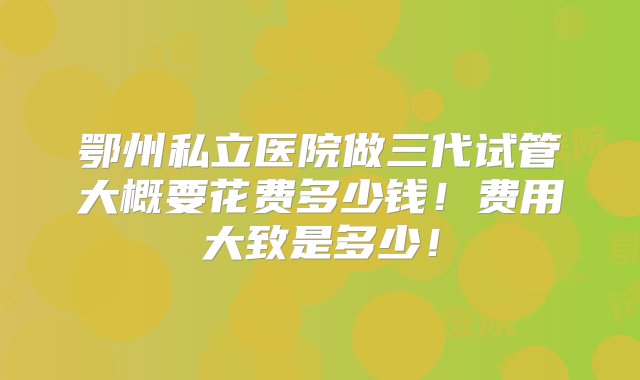 鄂州私立医院做三代试管大概要花费多少钱！费用大致是多少！