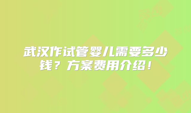 武汉作试管婴儿需要多少钱？方案费用介绍！