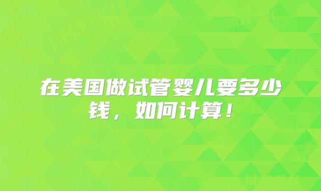 在美国做试管婴儿要多少钱，如何计算！