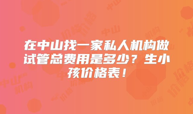 在中山找一家私人机构做试管总费用是多少？生小孩价格表！