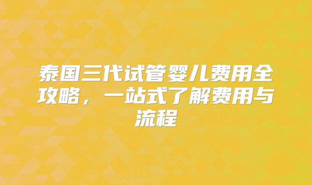 泰国三代试管婴儿费用全攻略，一站式了解费用与流程