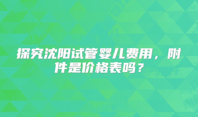 探究沈阳试管婴儿费用，附件是价格表吗？