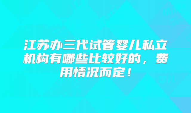 江苏办三代试管婴儿私立机构有哪些比较好的，费用情况而定！