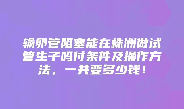 输卵管阻塞能在株洲做试管生子吗付条件及操作方法，一共要多少钱！