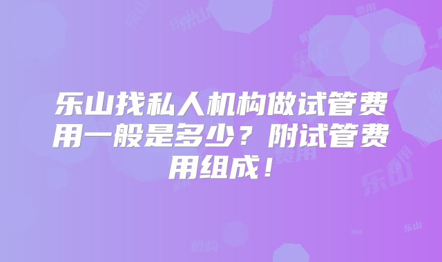 乐山找私人机构做试管费用一般是多少？附试管费用组成！