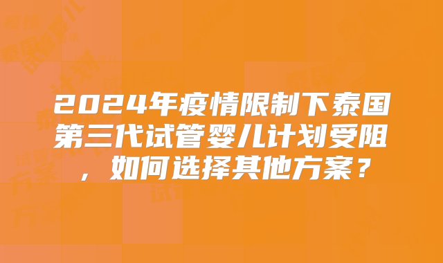 2024年疫情限制下泰国第三代试管婴儿计划受阻，如何选择其他方案？