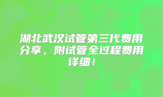 湖北武汉试管第三代费用分享，附试管全过程费用详细！