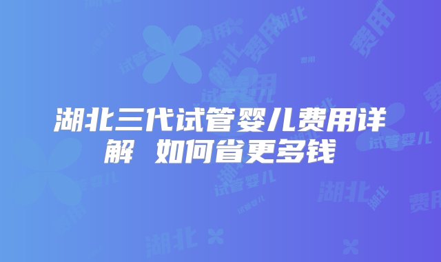 湖北三代试管婴儿费用详解 如何省更多钱