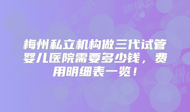 梅州私立机构做三代试管婴儿医院需要多少钱，费用明细表一览！