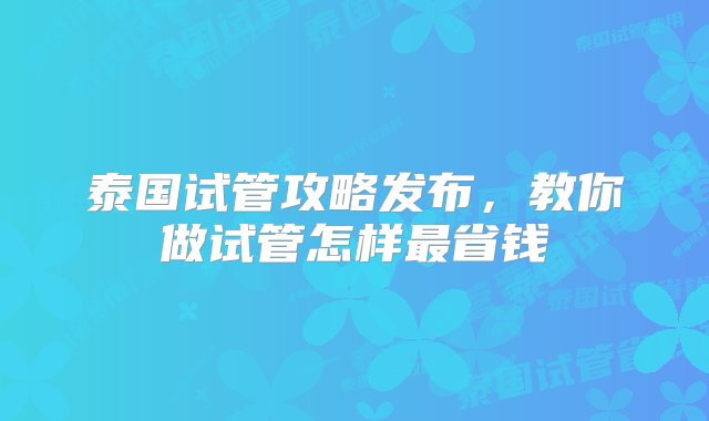 泰国试管攻略发布，教你做试管怎样最省钱