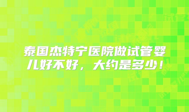 泰国杰特宁医院做试管婴儿好不好，大约是多少！