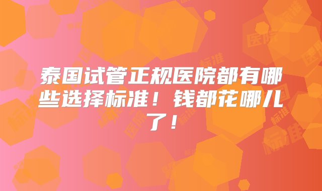 泰国试管正规医院都有哪些选择标准！钱都花哪儿了！