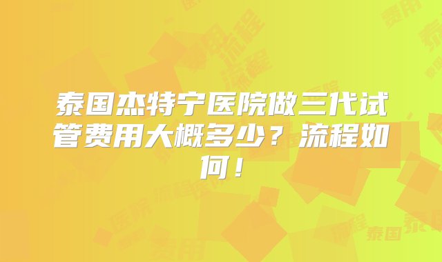 泰国杰特宁医院做三代试管费用大概多少？流程如何！