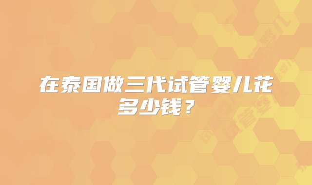 在泰国做三代试管婴儿花多少钱？