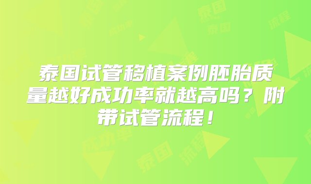 泰国试管移植案例胚胎质量越好成功率就越高吗？附带试管流程！