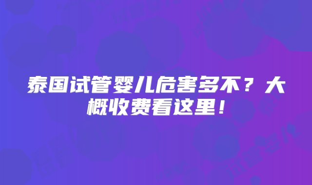 泰国试管婴儿危害多不？大概收费看这里！