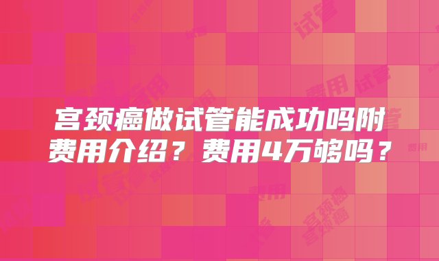 宫颈癌做试管能成功吗附费用介绍？费用4万够吗？