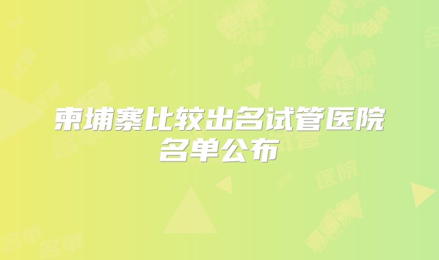 柬埔寨比较出名试管医院名单公布