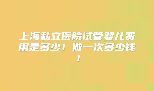 上海私立医院试管婴儿费用是多少！做一次多少钱！