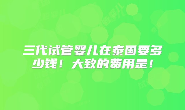 三代试管婴儿在泰国要多少钱！大致的费用是！