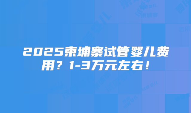 2025柬埔寨试管婴儿费用？1-3万元左右！