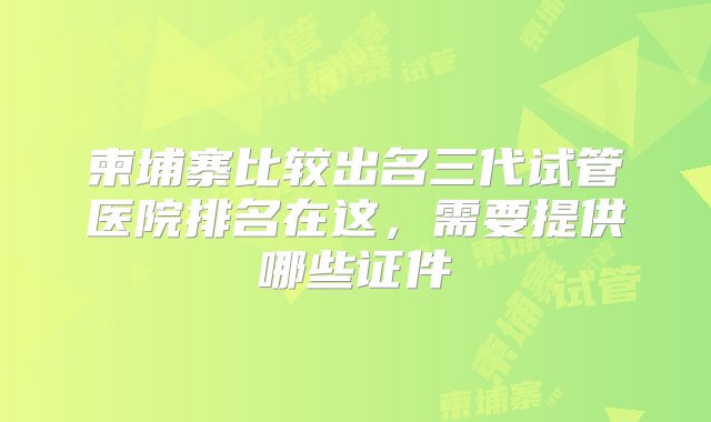 柬埔寨比较出名三代试管医院排名在这，需要提供哪些证件