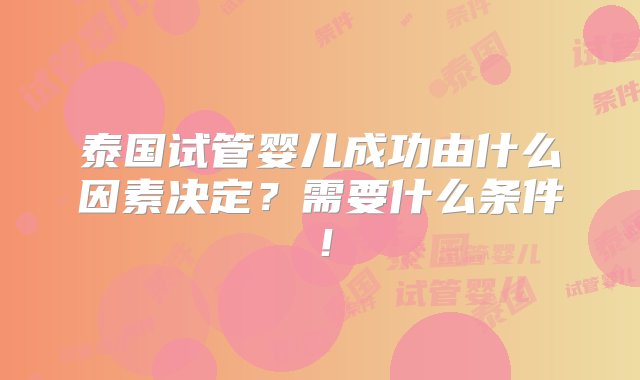 泰国试管婴儿成功由什么因素决定？需要什么条件！