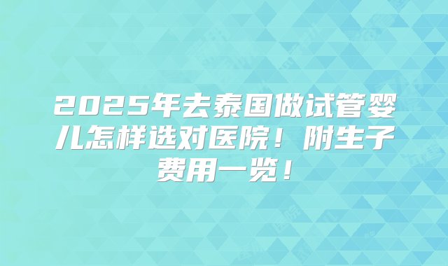 2025年去泰国做试管婴儿怎样选对医院！附生子费用一览！