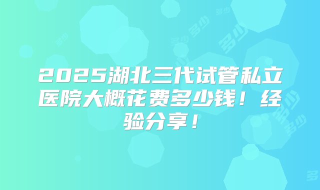 2025湖北三代试管私立医院大概花费多少钱！经验分享！