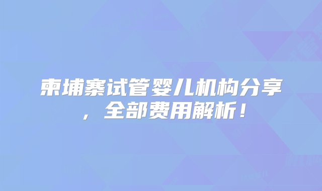 柬埔寨试管婴儿机构分享，全部费用解析！