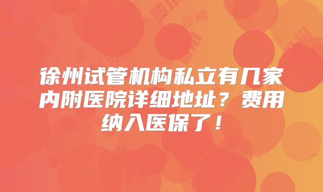 徐州试管机构私立有几家内附医院详细地址？费用纳入医保了！