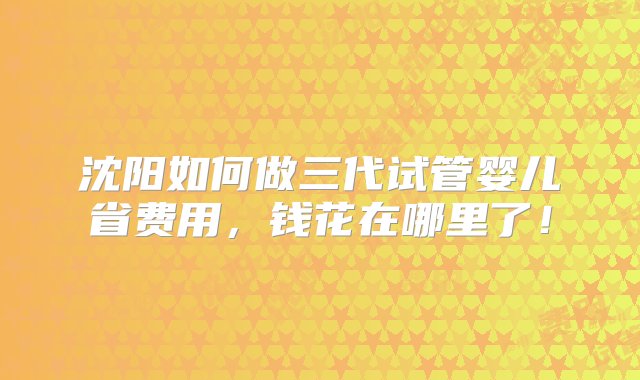 沈阳如何做三代试管婴儿省费用，钱花在哪里了！