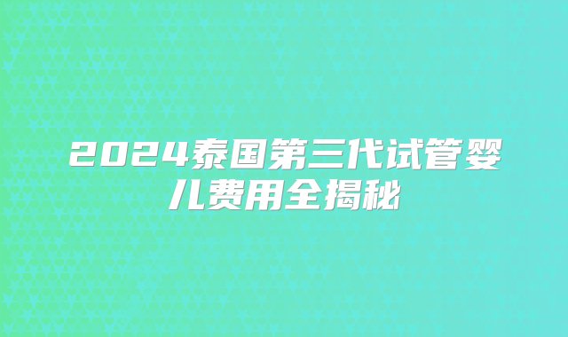 2024泰国第三代试管婴儿费用全揭秘